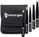 5-piece - Tweezer Guru Stainless Steel Slant Tip and Pointed Eyebrow Tweezer Set