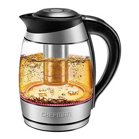 CHEFMAN 1.8L, 1500W Cordless Programmable Glass Kettle - Tea Infuser With Indicator Lights