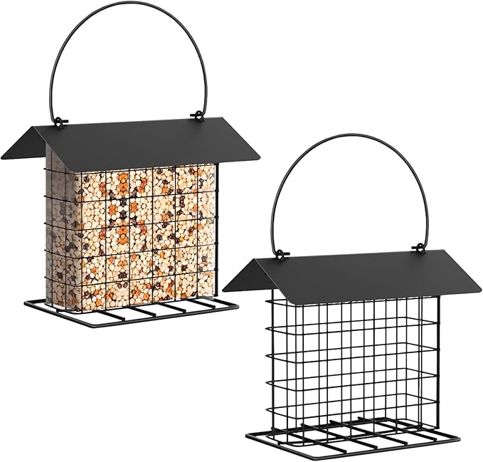 2 Pack Outdoor Rain Squirrel Proof Wild Bird Feeders with Metal Roof Bargain Shark