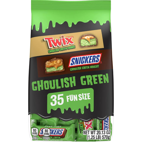 Fun Size Ghoulish Green Snickers/Twix Mix 35 Piece 20oz Bulk  Bag