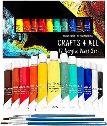 Crafts 4 All Acrylic Paint Set for Kids and Adults - 12 Pack of 12 mL