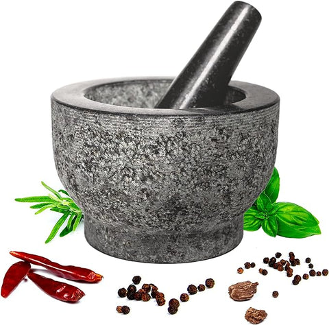 HiCoup Kitchenware Mortar and Pestle - 6 Inch Stone Cup and Crusher Set