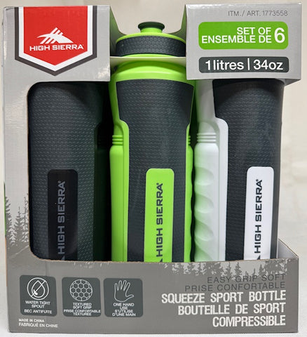 High Sierra 6-Pack 1 Litre Squeeze Sports Bottles