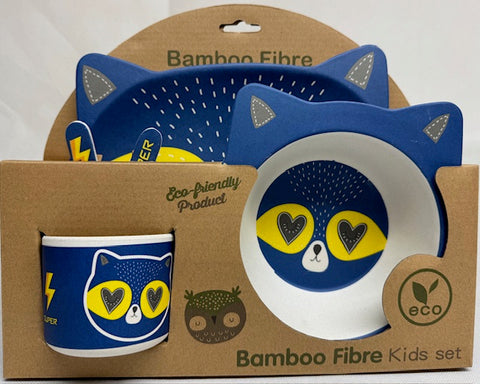 Bamboo Fibre Kids 5-Piece Cat-Themed Eco Dinnerware Set