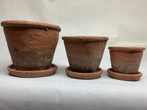 3-Piece Distressed Terracotta Planters With Saucers (CC001)