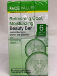 Face Values 6-Pack 4 oz Refreshing Cool Moisturizing Cucumber And Green Tea Scented Beauty Bath Bars