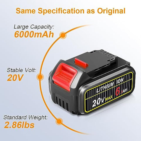 20V  6.0Ah  Dewalt Compatible Battery