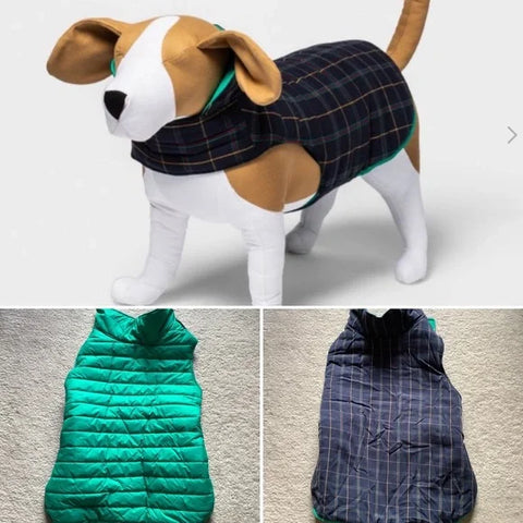 Boots and Barkley Reversible Green, Navy, and Plaid Dog Puffer Vest
