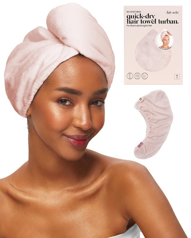 Kitsch Pink Microfiber Quick-Dry Hair Towel Turban
