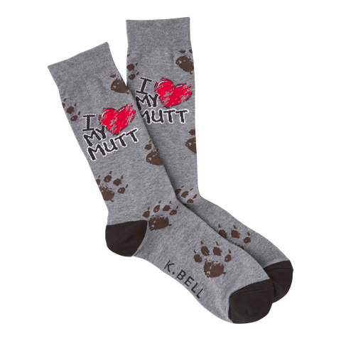 K. Bell Men's I Love My Mutt Crew Socks