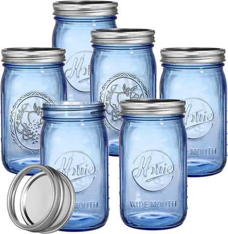 Tebery 6 Pack Vintage Blue Home 32oz Mason Jars