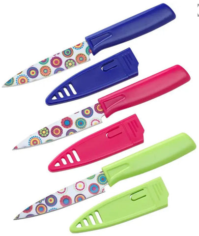Paring Knife with Sheath - Assorted Colors, 3.75"