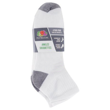 Fruit of the Loom Mens 4 Pair Ankle Socks - White