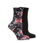 Women's 2 Pack 3D Floral Print And Solid Fashion Quarter Crew Sock