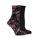Women's 2 Pack 3D Floral Print And Solid Fashion Quarter Crew Sock