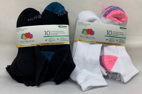 Fruit of the Loom Ladies 10 Pair Cushioned Anklets