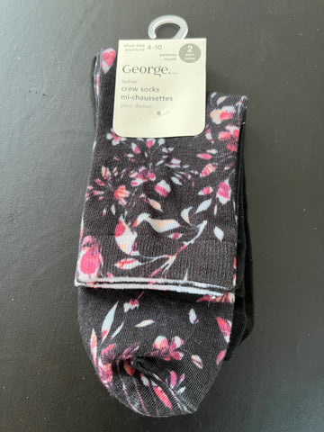 Women's 2 Pack 3D Floral Print And Solid Fashion Quarter Crew Sock