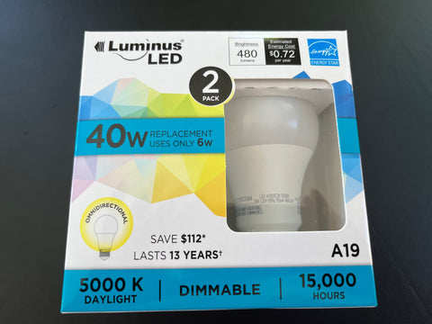 Luminus A19 LED 40w 2pk Light Bulbs