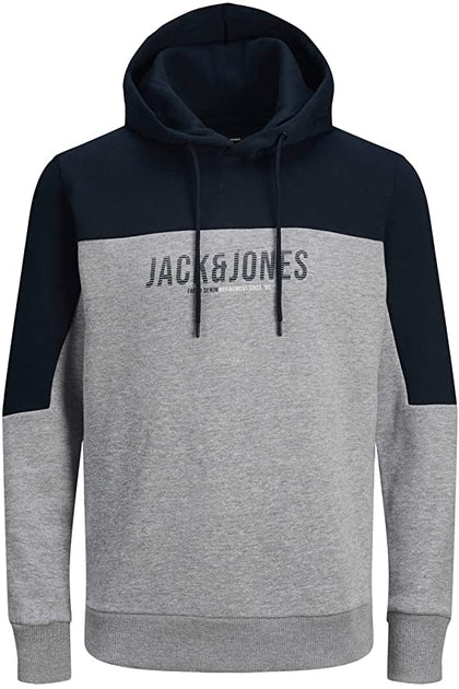 Jack & Jones Men's Jjedan Blocking Sweat Hood Sweatshirt: Light Grey