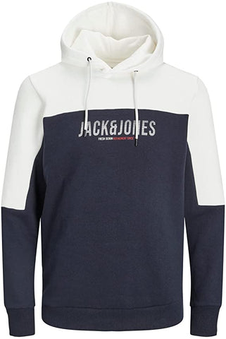 Jack & Jones Men's Jjedan Blocking Sweat Hood Sweatshirt: Navy/White